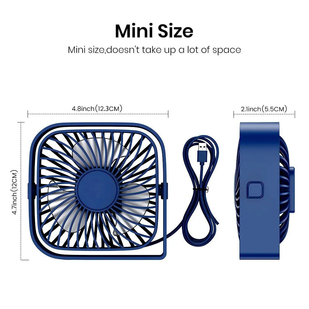 Portable USB Desk Fan – Quiet 3-Speed Personal Fan with 360° Adjustable Head