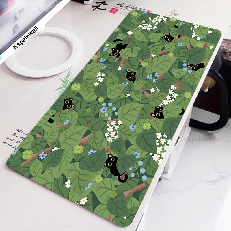 Cute Large Gaming Keyboard Mouse Pad XL Green Botany Computer Gamer Tablet Pad Mousepad with Edge Locking Rubber Play Mice Mats