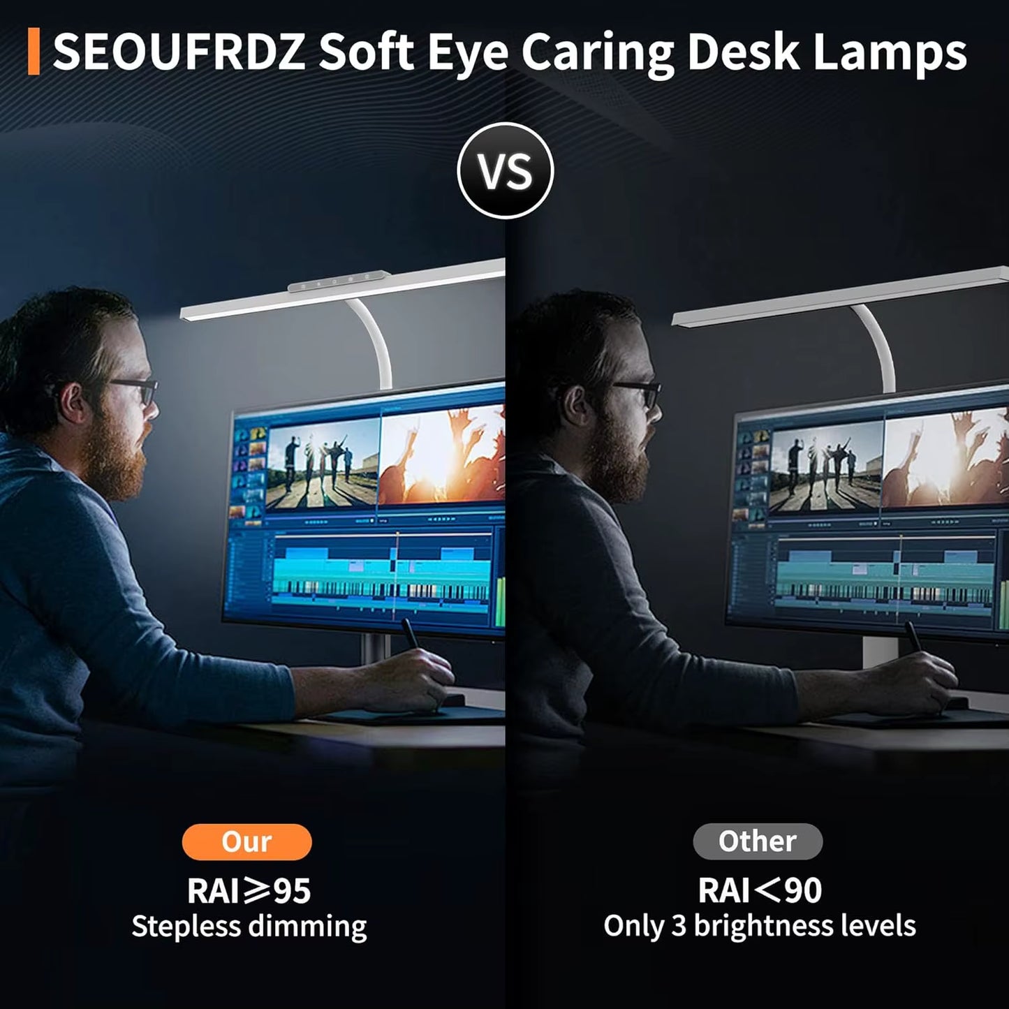 EyeComfort LED Desk Lamp with Clamp – 3 Color Modes & Stepless Dimming