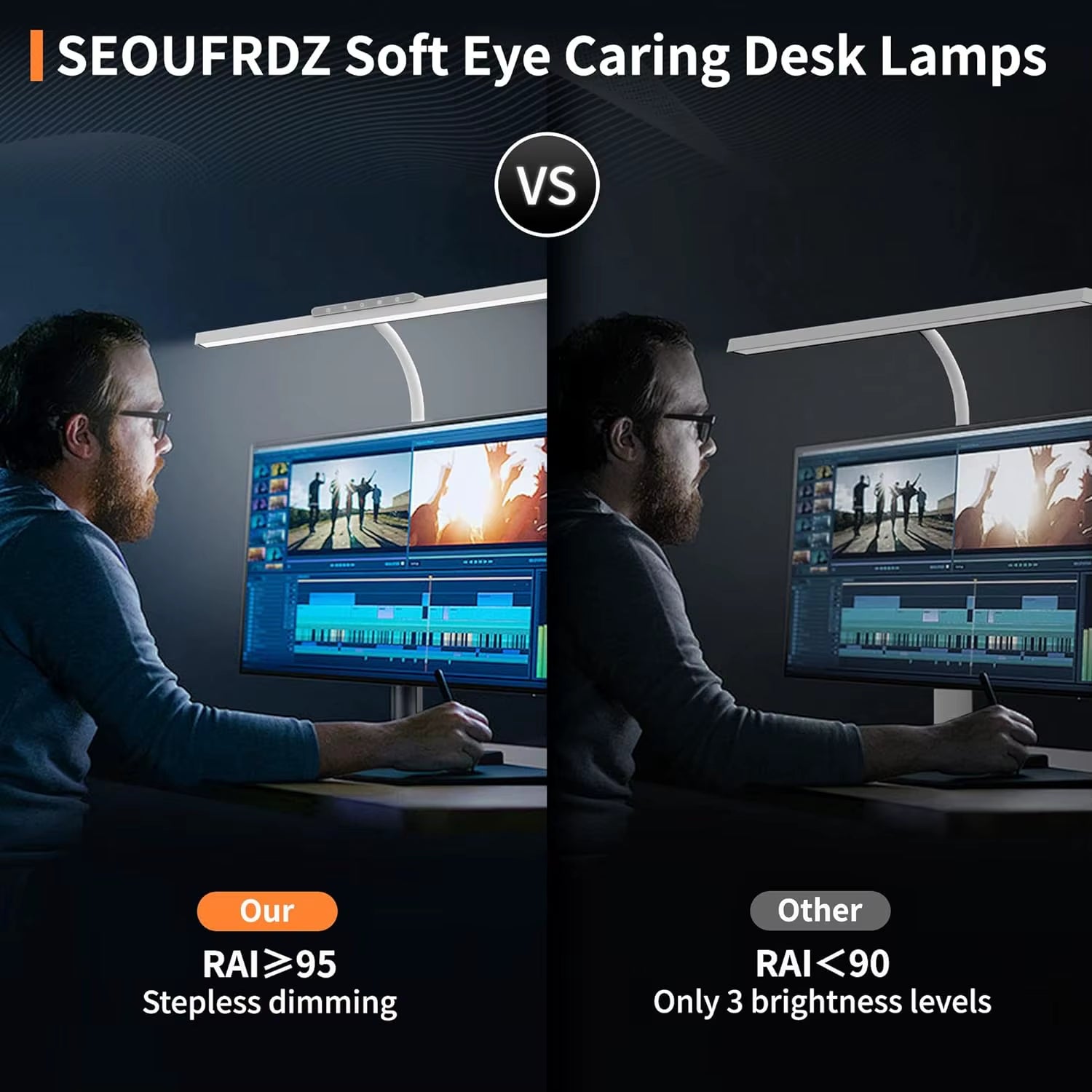 EyeComfort LED Desk Lamp with Clamp – 3 Color Modes & Stepless Dimming