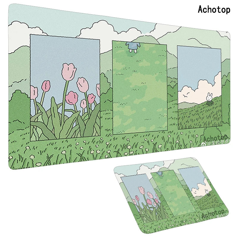 Cute Large Gaming Keyboard Mouse Pad XL Green Botany Computer Gamer Tablet Pad Mousepad with Edge Locking Rubber Play Mice Mats