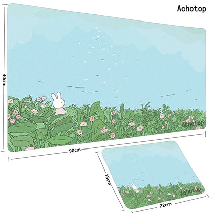 Cute Large Gaming Keyboard Mouse Pad XL Green Botany Computer Gamer Tablet Pad Mousepad with Edge Locking Rubber Play Mice Mats