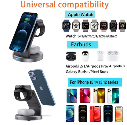 3 in 1 Magnetic Wireless Charger Stand for Iphone 17 16 15 14 13 12 Pro Max Iwatch Airpods Station Magsafe Fast Charging Station