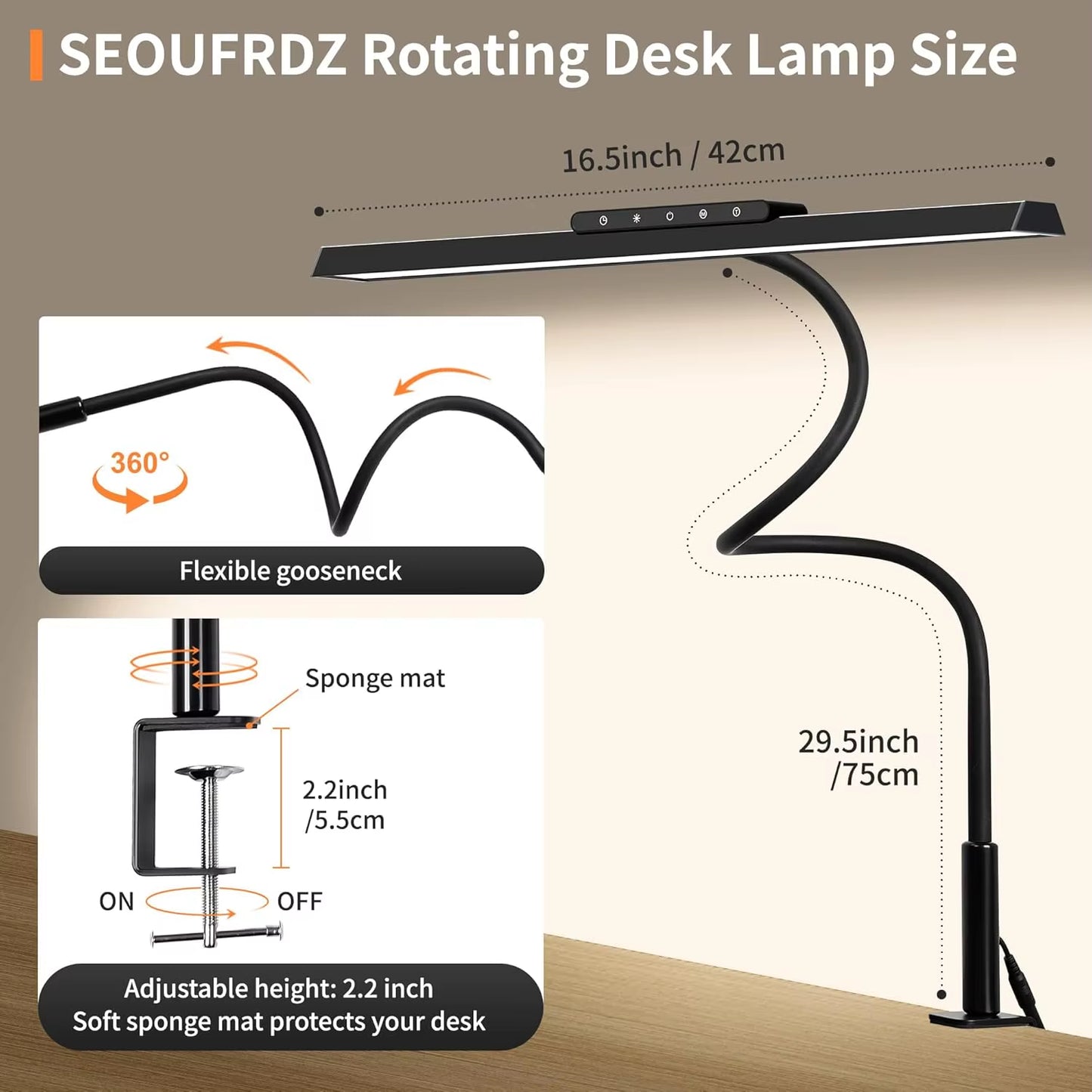 EyeComfort LED Desk Lamp with Clamp – 3 Color Modes & Stepless Dimming