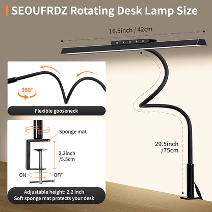 EyeComfort LED Desk Lamp with Clamp – 3 Color Modes & Stepless Dimming