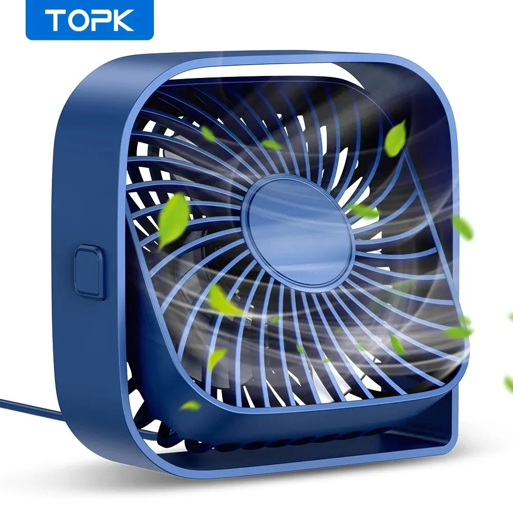 Portable USB Desk Fan – Quiet 3-Speed Personal Fan with 360° Adjustable Head