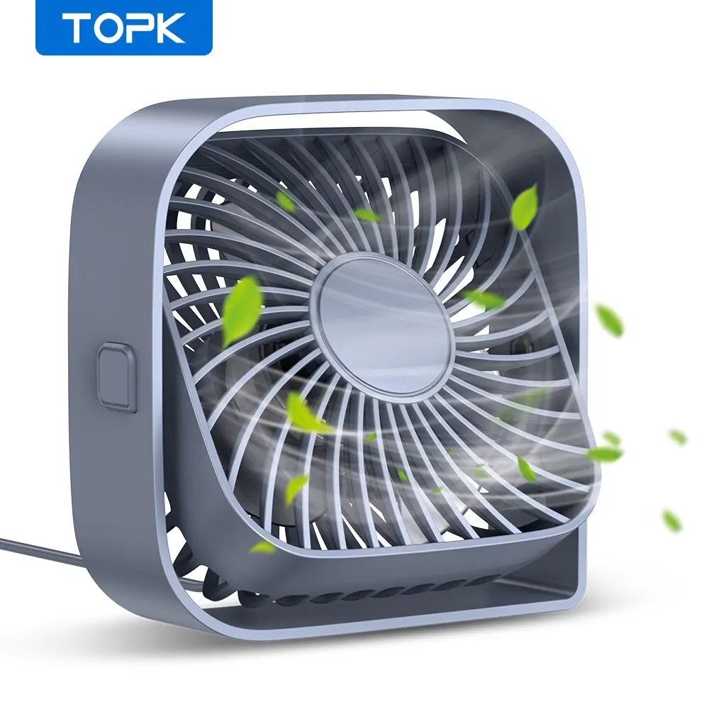 Portable USB Desk Fan – Quiet 3-Speed Personal Fan with 360° Adjustable Head