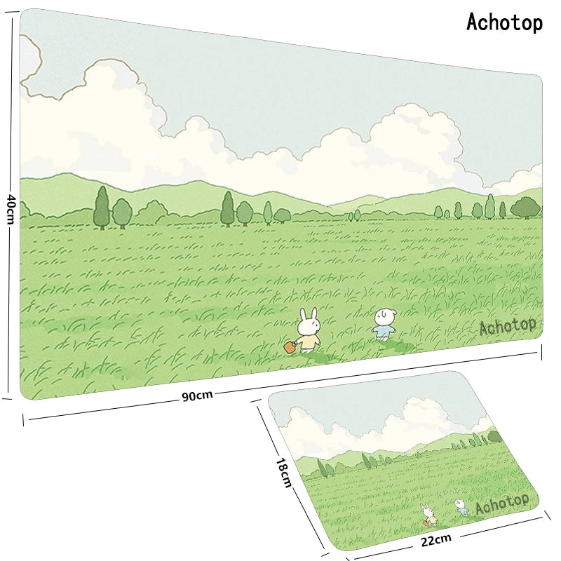 Cute Large Gaming Keyboard Mouse Pad XL Green Botany Computer Gamer Tablet Pad Mousepad with Edge Locking Rubber Play Mice Mats