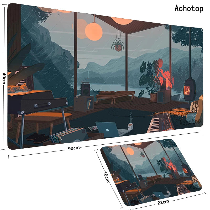 Cute Large Gaming Keyboard Mouse Pad XL Green Botany Computer Gamer Tablet Pad Mousepad with Edge Locking Rubber Play Mice Mats
