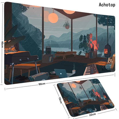 Cute Large Gaming Keyboard Mouse Pad XL Green Botany Computer Gamer Tablet Pad Mousepad with Edge Locking Rubber Play Mice Mats