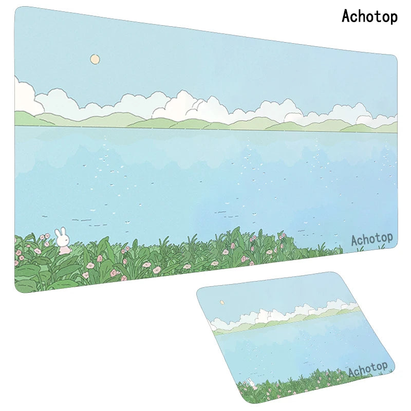 Cute Large Gaming Keyboard Mouse Pad XL Green Botany Computer Gamer Tablet Pad Mousepad with Edge Locking Rubber Play Mice Mats