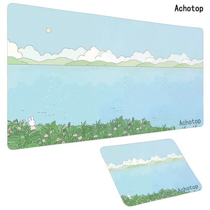 Cute Large Gaming Keyboard Mouse Pad XL Green Botany Computer Gamer Tablet Pad Mousepad with Edge Locking Rubber Play Mice Mats
