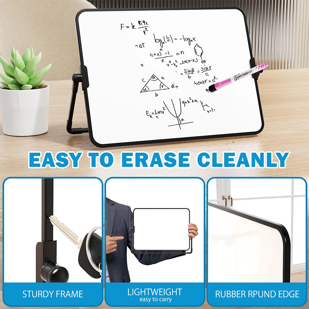 Dry Erase White Board with Stand Erasable Whiteboard with Support School Presentation Board with Bracket Desk Stable A3 A4 Size