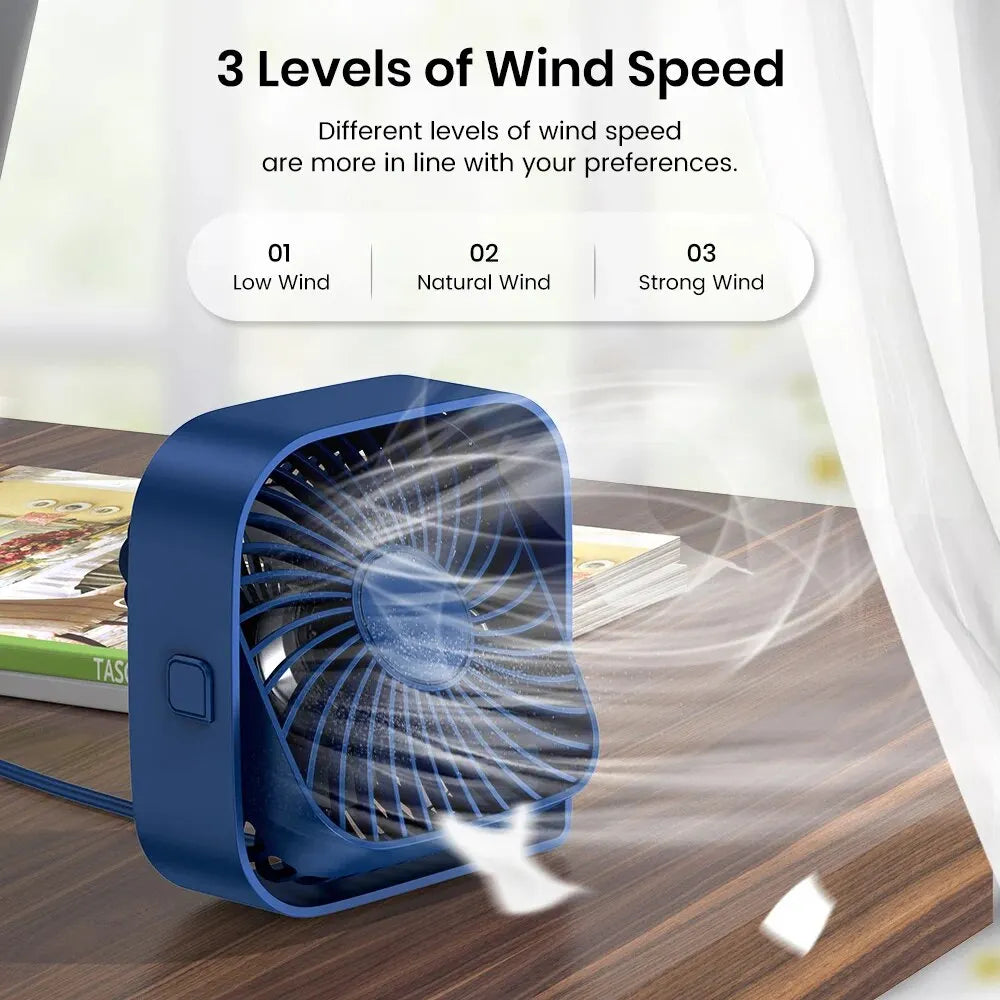 Portable USB Desk Fan – Quiet 3-Speed Personal Fan with 360° Adjustable Head