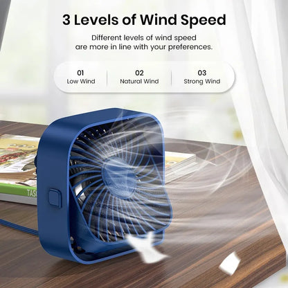 Portable USB Desk Fan – Quiet 3-Speed Personal Fan with 360° Adjustable Head