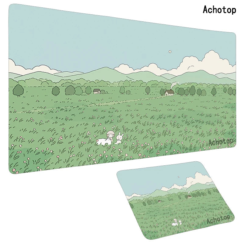 Cute Large Gaming Keyboard Mouse Pad XL Green Botany Computer Gamer Tablet Pad Mousepad with Edge Locking Rubber Play Mice Mats