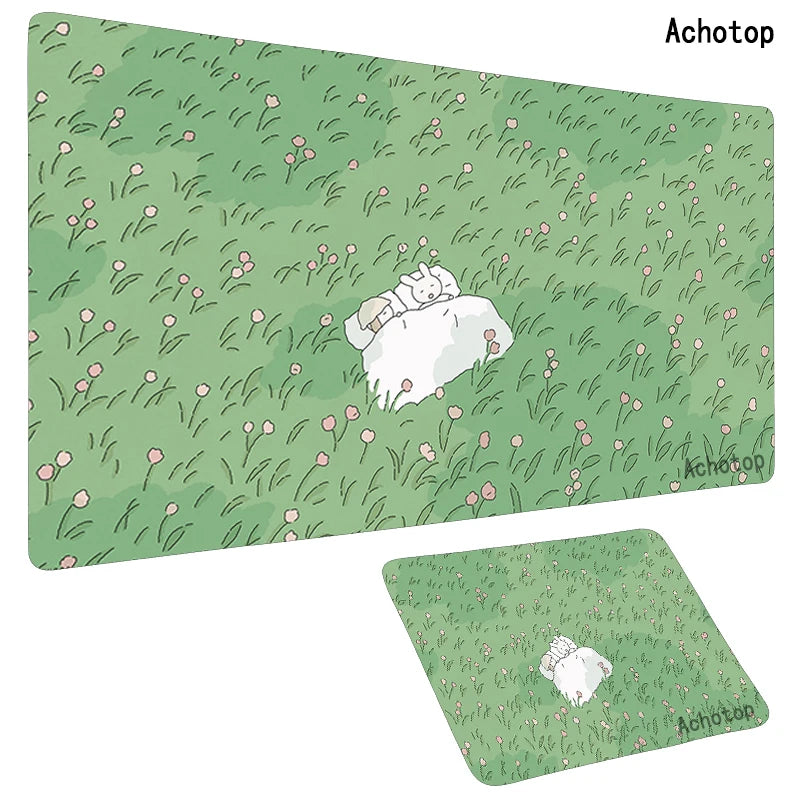 Cute Large Gaming Keyboard Mouse Pad XL Green Botany Computer Gamer Tablet Pad Mousepad with Edge Locking Rubber Play Mice Mats